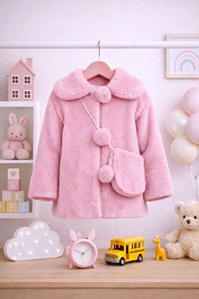 DeKuBaby New Season Pompom - Girls' Plush Coat with Bag Accessories