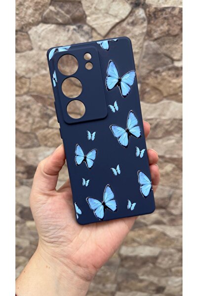 Vip Case حافظة مطاطية كلاسيكية متوافقة مع VIVO V29 بنمط الفراشة الزرقاء مصنوع...