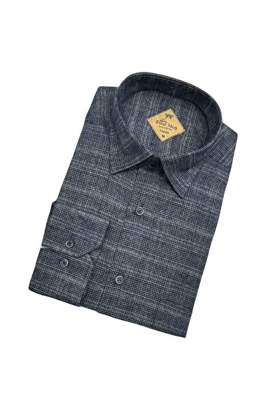 GÖMLEK GALERİSİ Men's Classic Wide Cut Straight Flannel Long Sleeve Woolen Shirt