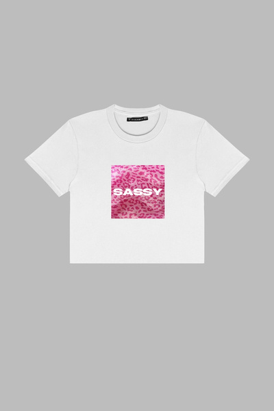 Sekizbiraltı Sassy Printed White Crop Top