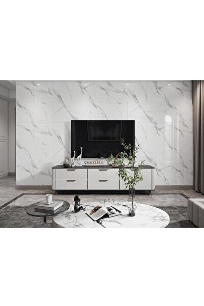 Renkli Duvarlar 120cm x 3 Metre Rulo Premium Beyaz Mermer Desenli Yapışkanlı Duvar Paneli Kağıdı Ev Ofis BASIC