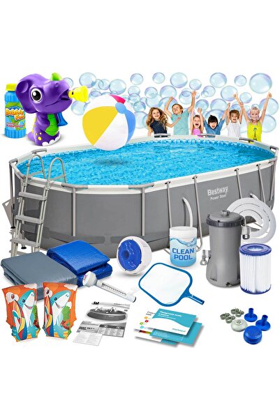 Other Basen ogrodowy stelażowy 488 x 305 x 107 cm 18w1 Bestway 56448 + maszyn...