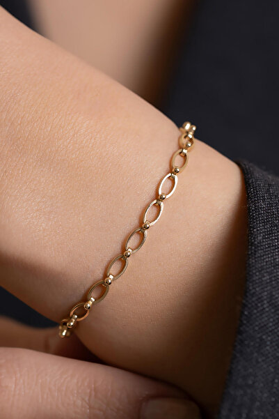 Bayar Gold 14 Ayar Altın Toplu Oval Ataş Bileklik-TK