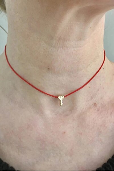 Siyah Kadın Anahtar Objeli Floş İpli Yeni Trend Kolye 40 cm