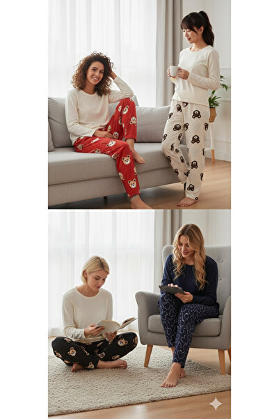 SADE Pajama Bottoms Home Wear Women's Young Suede Fabric 4 Pieces Different M...