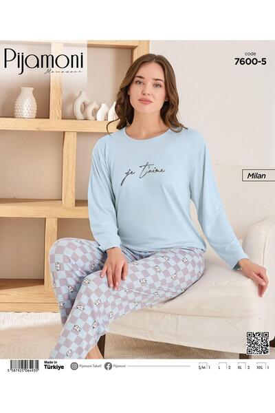 Pijamoni Women's Milan Fabric Long Sleeve Crew Neck Pajama Set