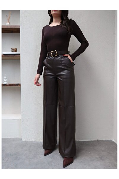 ESRAHELVACI Leather Trousers with Stitching Detail
