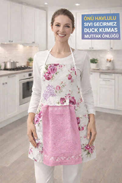 ÇIQRIK HOME Önü Havlulu Sıvı Geçirmez Kumaş Mutfak Önlüğü