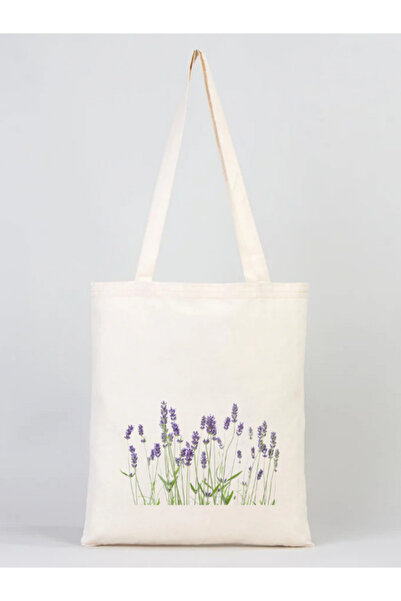 junobi Lavanta Çiçekleri Desenli Bez Çanta 35x40 cm