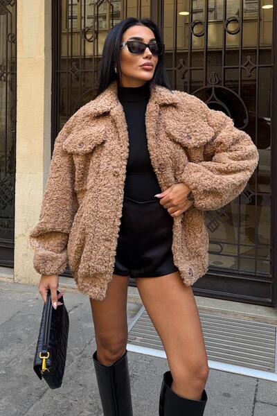 Lijuri Jachetă de pluș cu buzunar cu guler bej basic 7102