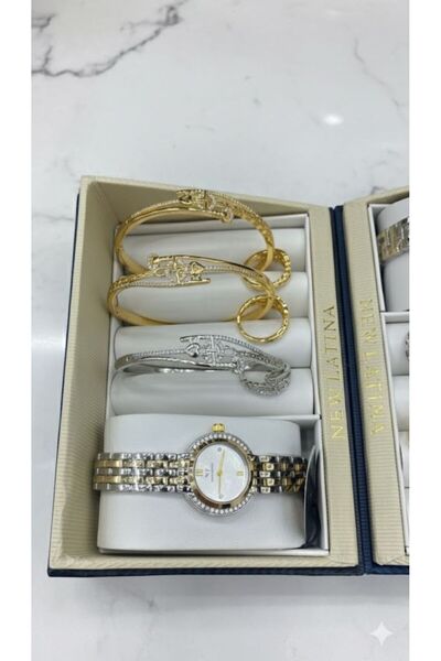 Boutique Women's Accessory Set: Luxury Wristwatch with a Selection of Bracele...