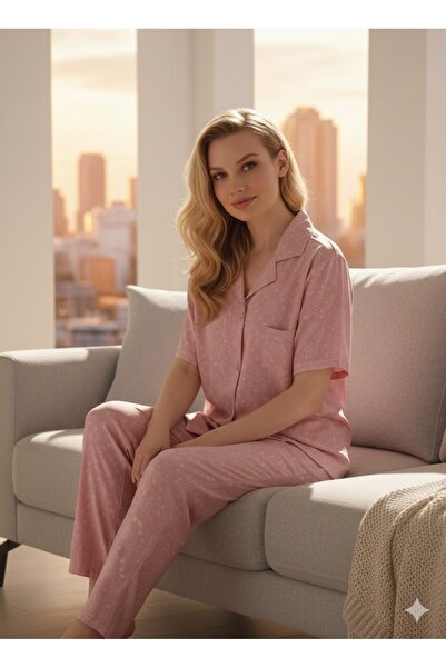 İpek طقم بيجامة نسائي منسوج بأكمام قصيرة ونقشة زهور