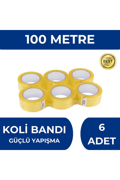 EvdeLazım Şeffaf Koli Bandı 100 Metre 1.Kalite Yüksek Yapışma Gücü 6'lı Paket