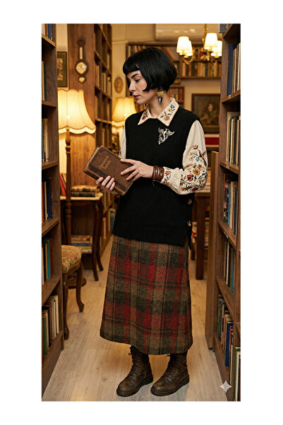 Namaste Vintage Black Two-Sided Buttoned Long Back Crew Neck Sweater