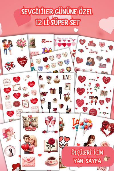 birikiyedi Sevgili,aşk,sevgililer Günü 12 'Li Süper Sticker Seti Planner Ajan...