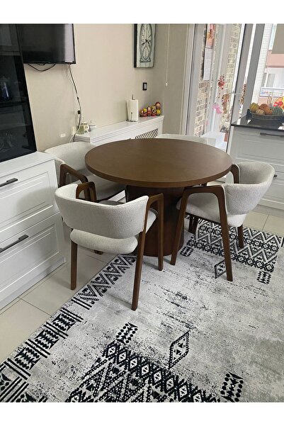 larissa design masa takımı ahşap kaplama koyu ceviz renk 110 çap tabla 4 sand...