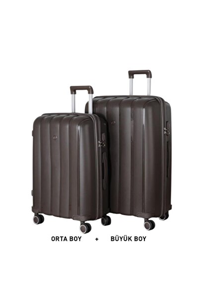 MÇS Bavul Büyük ve Orta 2li Set Silikon Valiz V305 AcıKahve