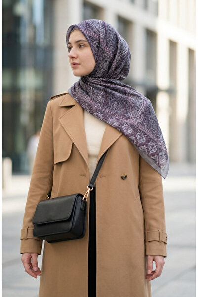 sefamerve Karaca Patterned Cotton Scarf 81091-07 Gray Plum