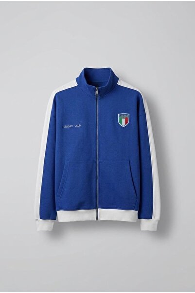 ablukaonline Men's Zippered Sports Relaxed Sweatshirt Cobalt Blue