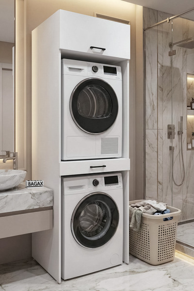 BAGAX WHITE Çamaşır ve Kurutma Makinesi Üst Üste Düzenleyici Çekmeceli, Kapak...