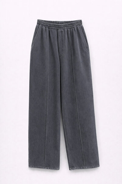 Mixray 4783 Women's Wide Leg Flowy Palazzo Gabardine Pants Anthracite