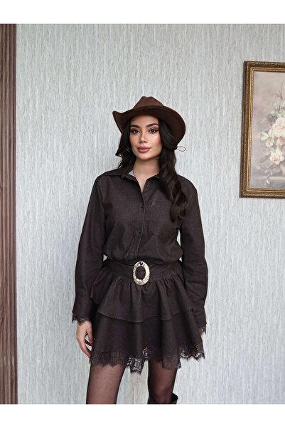 ESRAHELVACI Mini rochie din denim cu detaliu din dantelă