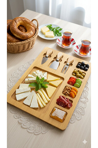 PABLITO HOME 3 Bıçaklı Kahvaltı Tahtası Seti, Kahvaltı Tabağı, Kahvaltı Tepsisi