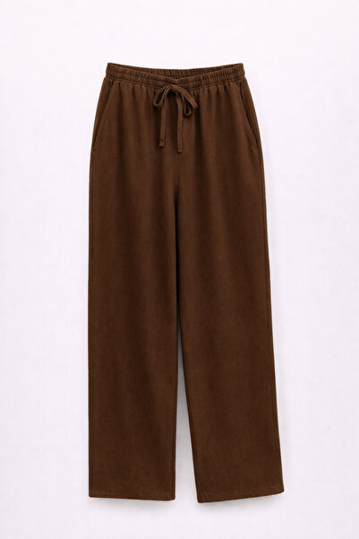 Mixray 4778 Women's Wide Leg Palazzo Flowy Gabardine Trousers Brown