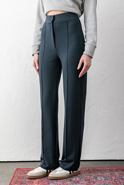 OLİZZA Women's Smoked Buttoned Modal High Waist Trousers |   Relaxed Fit, Str...