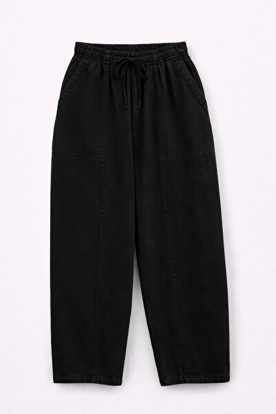 Mixray 4573 Women's Cotton Ankle Length Front Striped Trousers Black