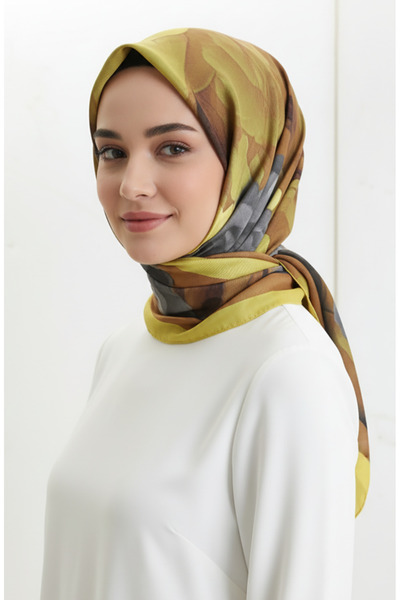 sefamerve Çiçek Desenli Şal 1015-03 Hardal