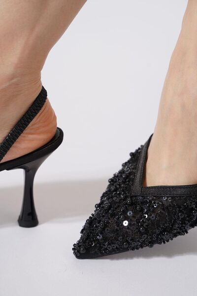 cevaplus Kadın Siyah lsablla Bantlı Dantelli Sivri Burun Abiye Ayakkabı