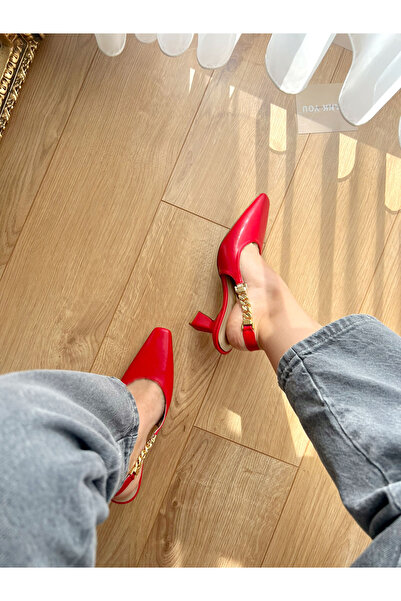 labor Selection Gol Chain Detail Blunt Toe Stiletto Leather-Look