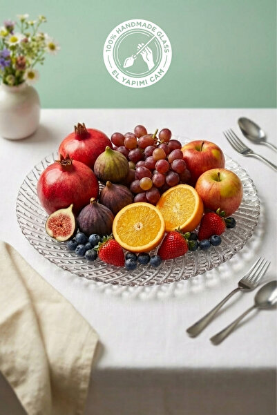 Glamis Selen Concept İnci Model Handmade Glass Serving and Presentation Plate