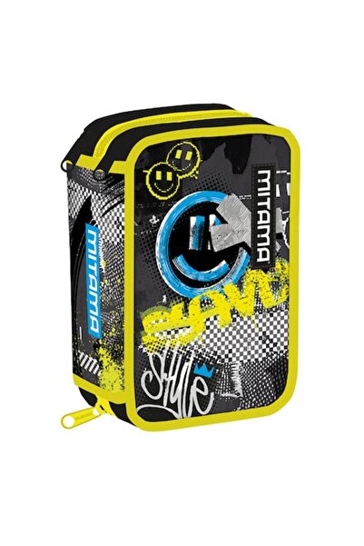 Mitama Equipped Pencil Case 3 Compartments Yellow and Black Design