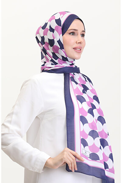 sefamerve Patterned Soft Shawl 70266-16 Lilac Color Navy Blue