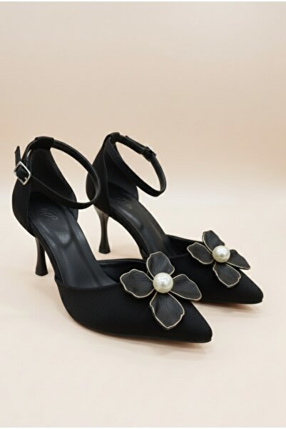 ŞAH Σατέν Κομψά Παπούτσια Βραδινής Έξοδος με Λεπτομέρεια από Πέρλες 7 εκ.