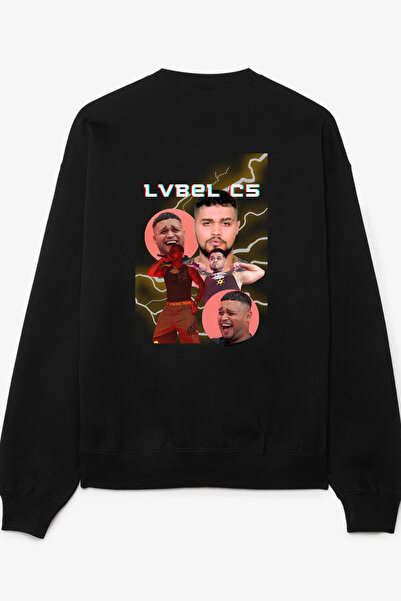DRAGON STORE %100 Pamuk Lvbel C5 Baskılı Siyah Sweatshirt