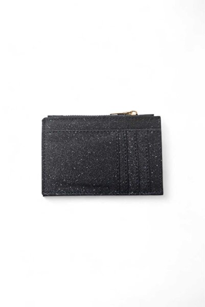 Store Siyah Renk Kadın Simli Fermuarlı 6 Bölmeli Kartlık
