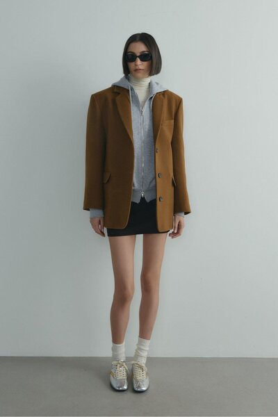 Suud Collection Milk Coffee 100% Wool Blazer Jacket