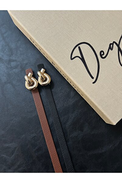 LİA KEMER 2-Pack Journey Interlocking Ring Pattern Faux Leather Women's Gold ...