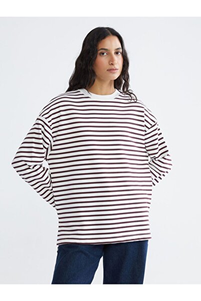 LC Waikiki Lcw Modest Striped Oversize Women's Sweatshirt Tunic