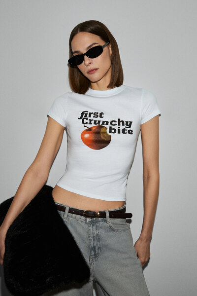 GRIMELANGE Lumivya women's organic cotton crew neck short sleeve Printed Slim...