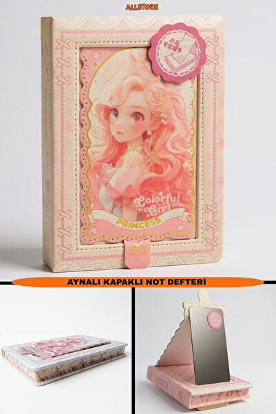 ALLStore Aynalı Kapak Prenses Günlük Defter – Renkli Kapaklı Sert Cilt Not De...