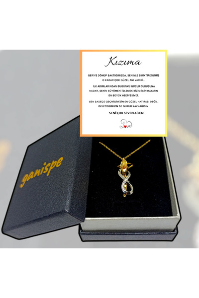''Kızıma'' Sonsuzluk Sarılan Kolye | Anlamlı Notlu ve Diamond Kutu