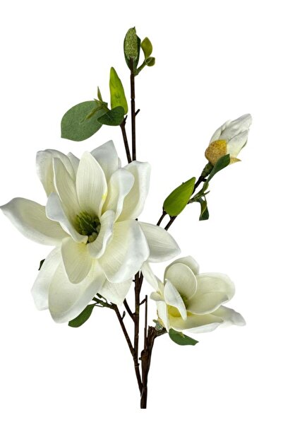 Nettenevime Yapay Çiçek Eva Beyaz Manolya 3 Çiçekli Uzun Dal 90cm Gerçeksi Doku