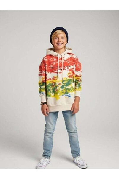 Zekids Boy's Tie Dye Patterned Hooded Sweatshirt