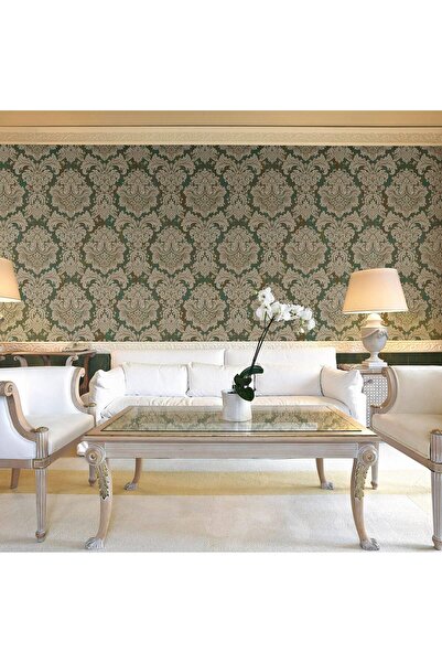 ashomedesign.ro Tapet Vinil Superlavabil, Model Damasc, Auriu-Verde, UV, Igni...