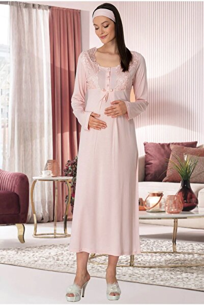 Mecit Pijama Women's Lace Long Sleeve Maternity Nightgown 75% Cotton, 25% Vis...