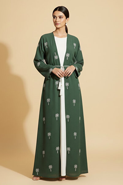 Muchmy 2 Pieces Palm Pattern Embroidery Women's Abaya With Inner Set Arabic M...